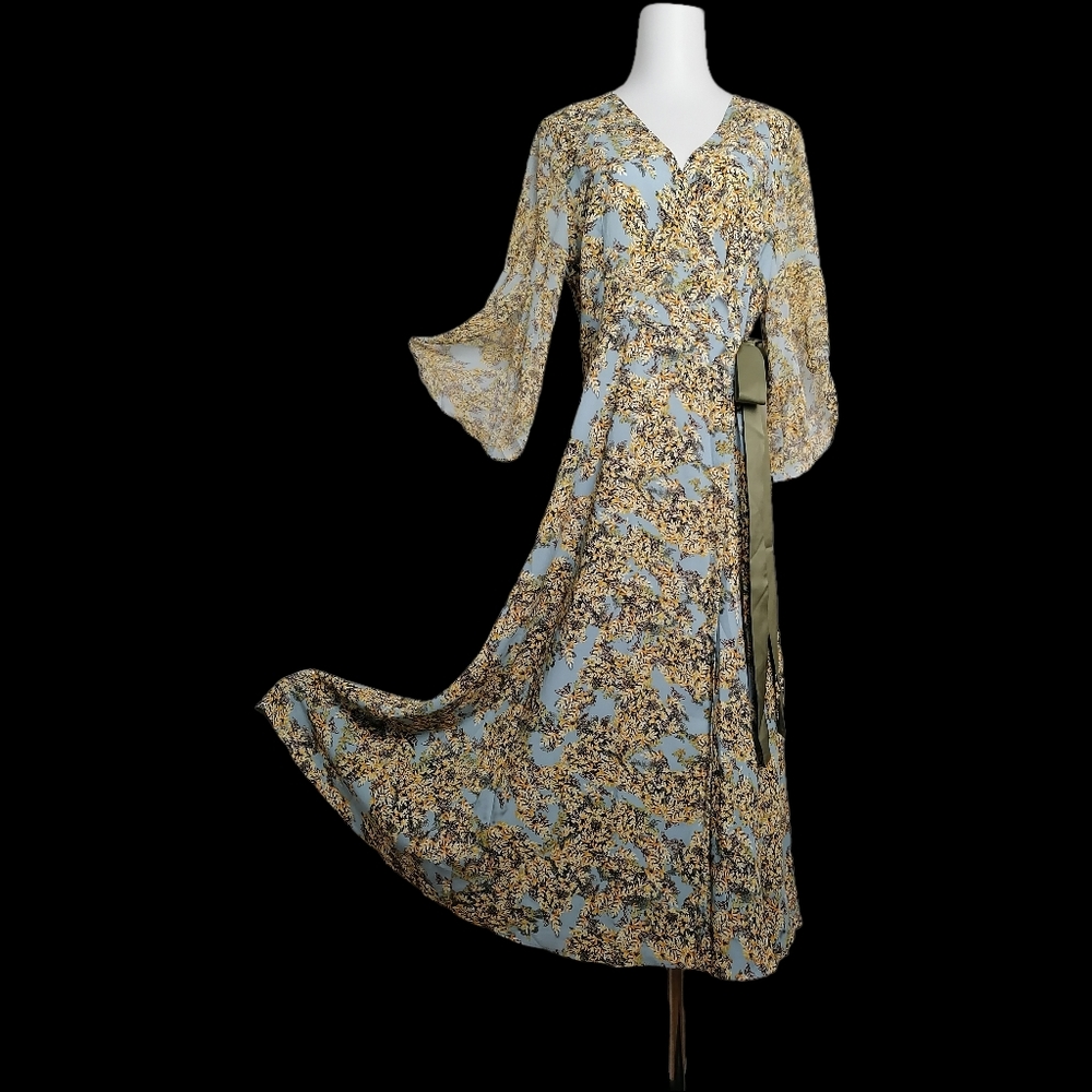 🍀 m/l, floral print 100% silk one piece style maxi dress